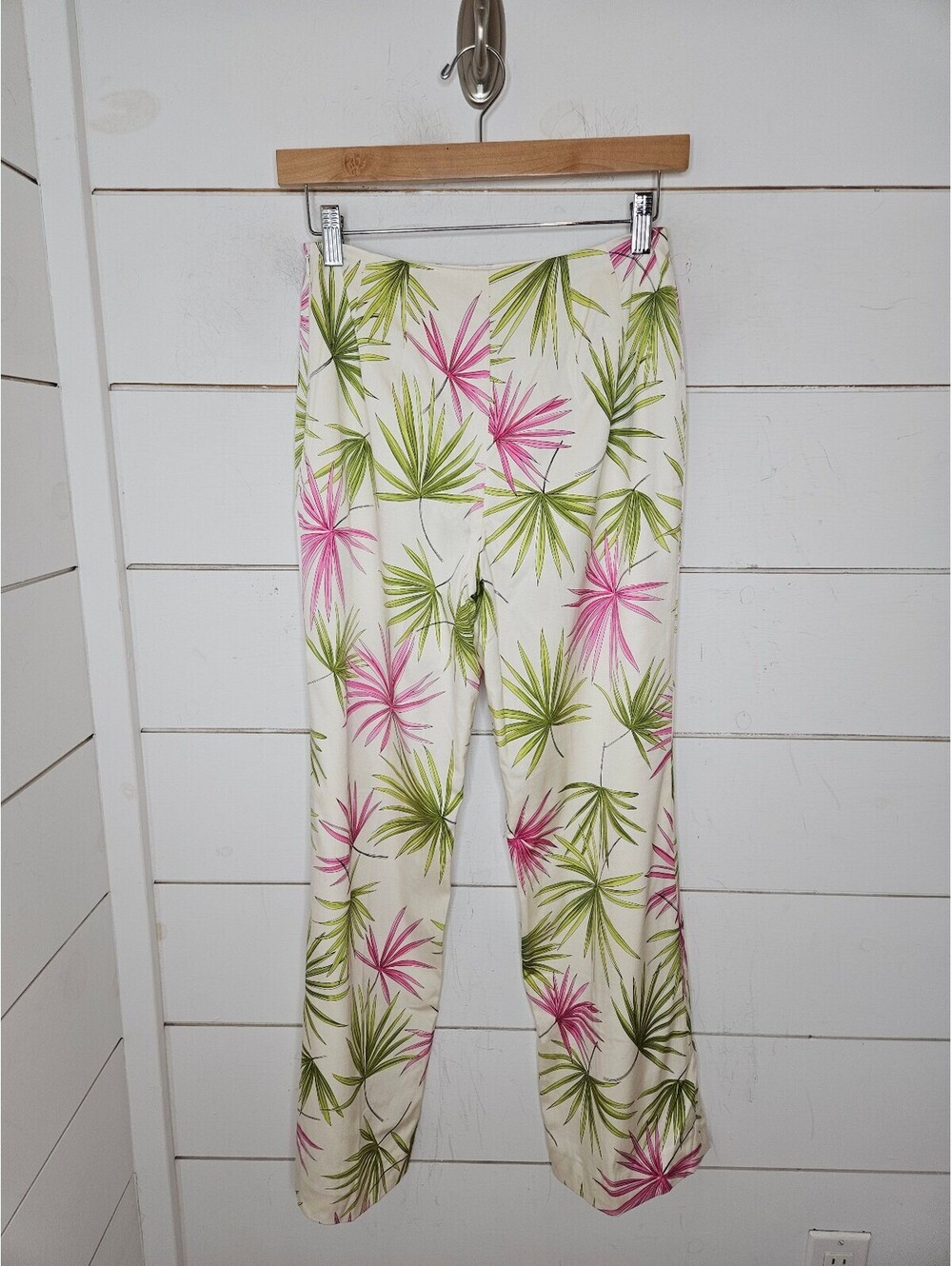 Talbots size 4 white with pink & green leaves silk/cotton blend cropped pants - Picture 2 of 5